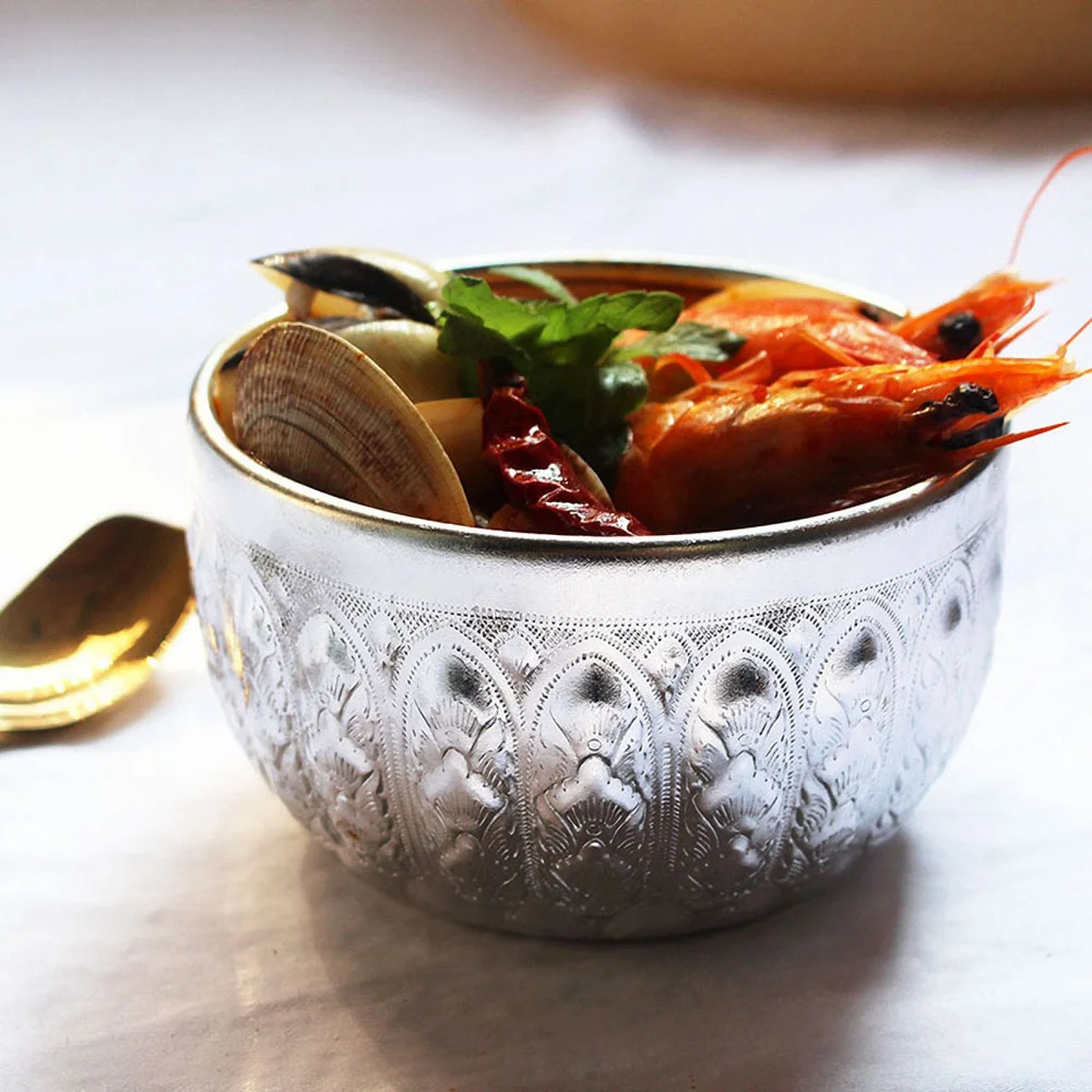 

1Pc Decorative Bowl Restaurant Bowl Hotel Household Tableware Dining Bowl Silver