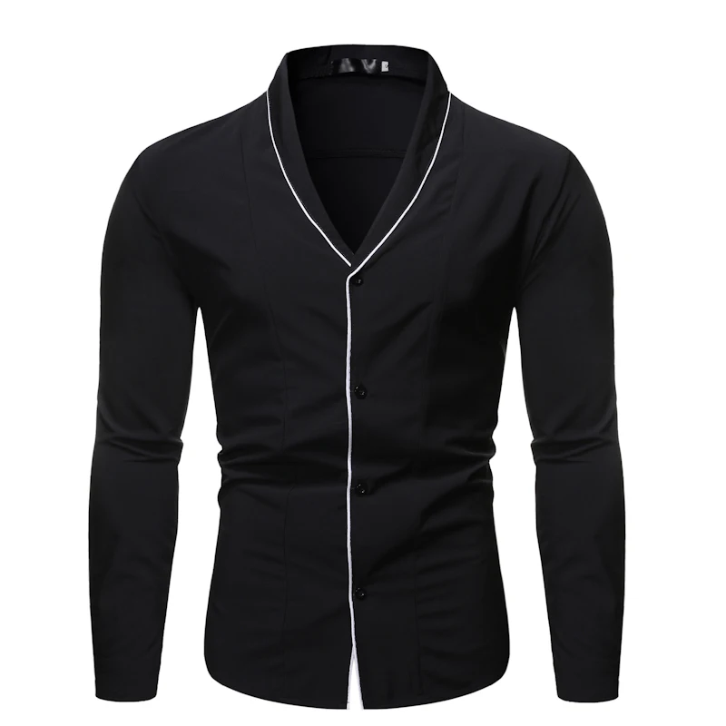 

Men's Black Dress Shirts 2021 Brand Slim Fit Shawl Collar Long Sleeve Shirt Men Casual Button Down Shirt Camisa Social Masculina