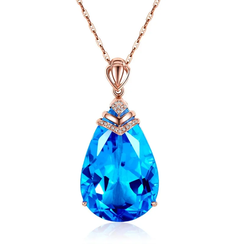 

YSH 100% 925 Sterling Silver Inlaid Sea blue Zircon Pendant Water Drop Necklace 2020 Woman Luxury DIY Jewelry Gift Free Shipping