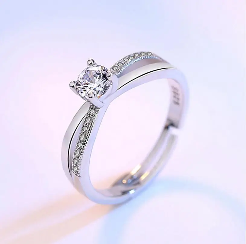 

925 Sterling Silver New Jewelry High Quality Fashion Woman Open Ring Size Adjustable Cubic Zirconia Silver Ring anillos De Prata