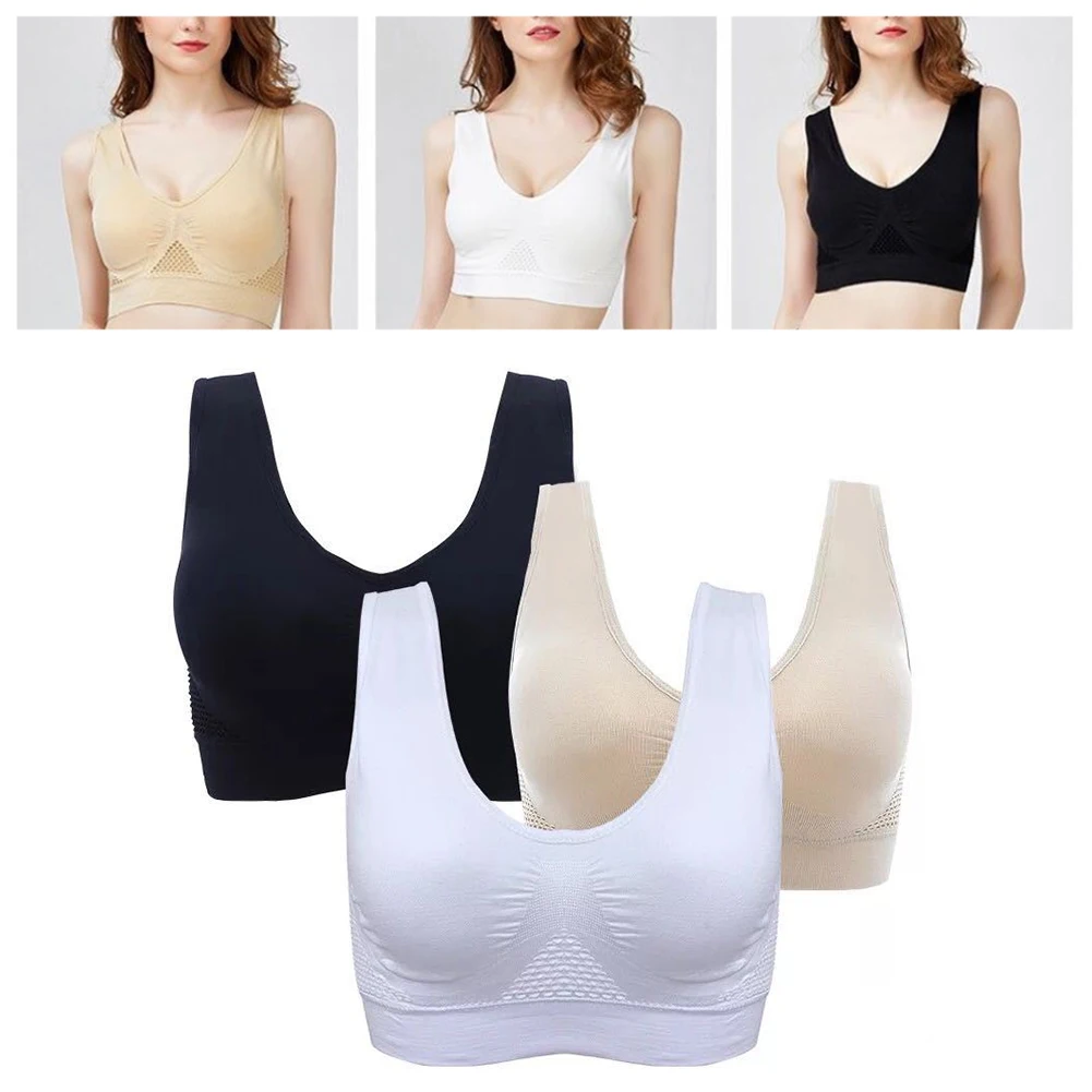 

Women's Sports Bra Breathable Mesh Full Coverage Breast Lifter Shaper with Removable Pads Lingerie for Female