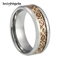 8mm silvery tungsten carbide ring gold dragonwood inlay modern men women engagement rings beveled edges polished comfort fit