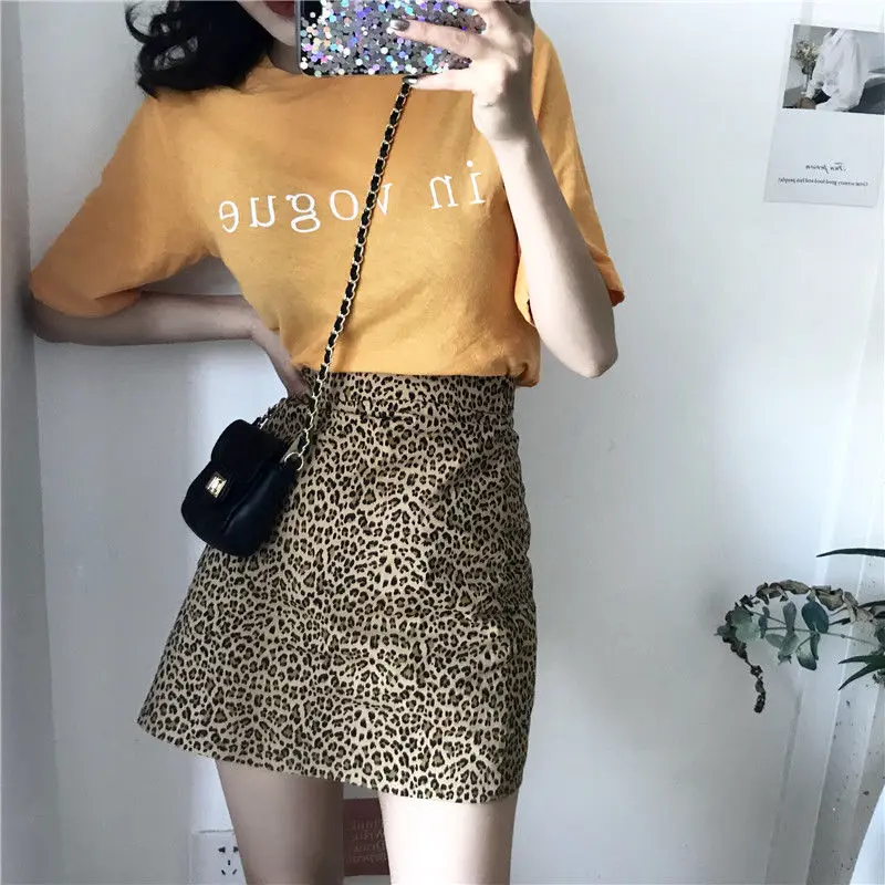 

2021 Summer Leopard Print Skirt High Waist A- line Skirt Skirt