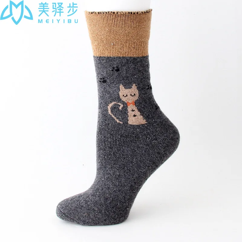 12 Pair Per Set Thickened Wool Socks Winter Warm Cat Cartoon Socks Hot Selling Women's Socks