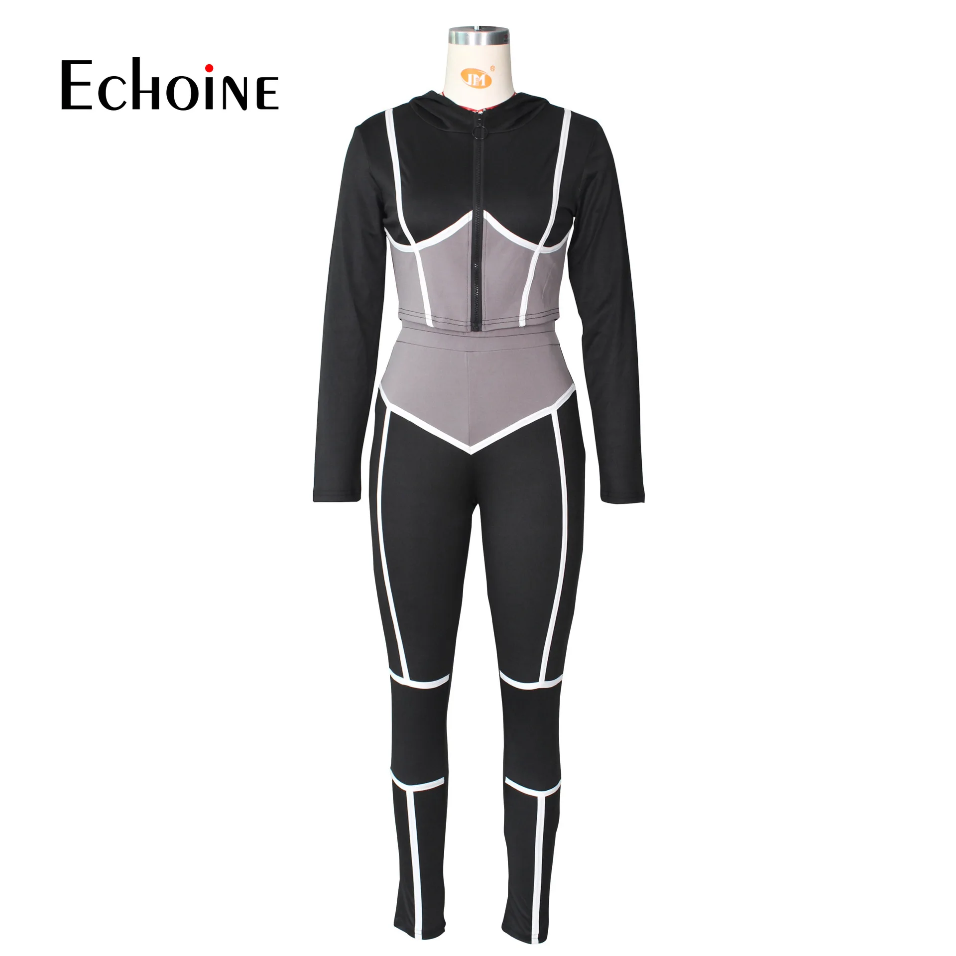 

Echoine Women Sportwear Patchwork Set Long Sleeve Zipper Top Jogger Pant Set Tracksuit Fitness Two Piece Outfits Matching Set