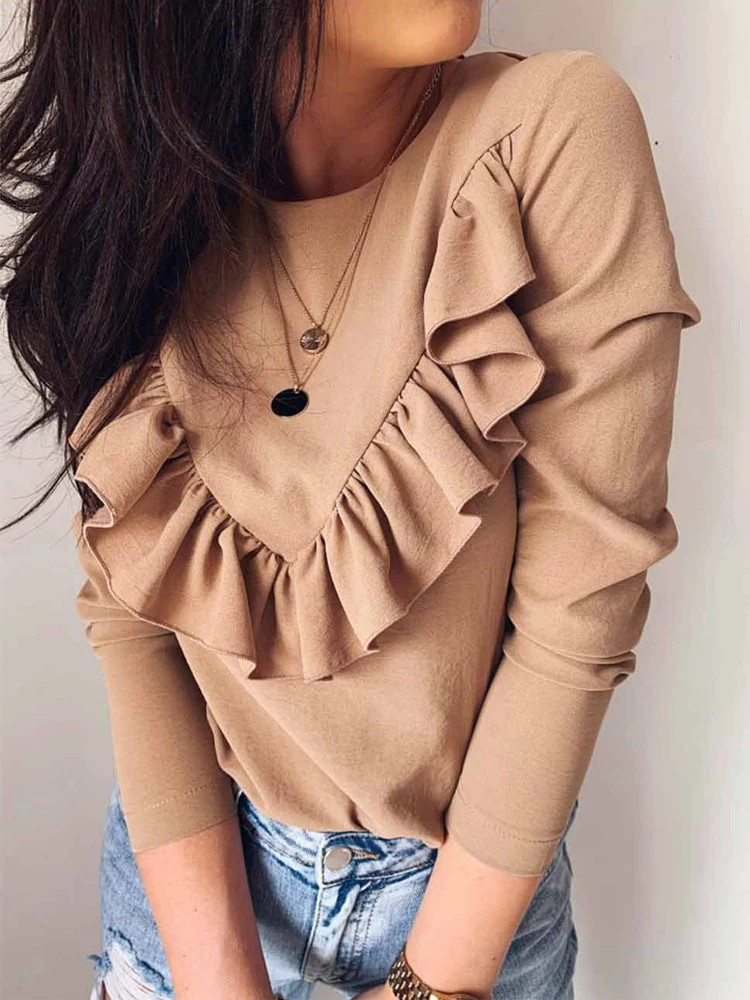 Блузка женская с оборками милый Повседневный Свободный Топ в стиле пэчворк