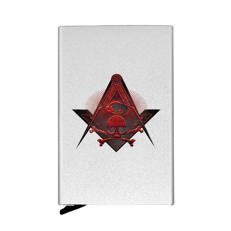 

2021 New Arrivals Eye of God Masonic Skull Printing ID Credit Card Holder Mini Rfid Wallet Automatic Pop up Bank Card Case