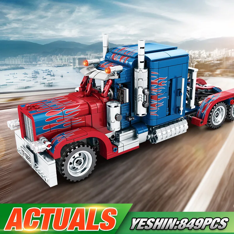 

Yeshin 701803 High-Tech Toys The Peterbilt Heavy Container Car Pull Back Car Model Kids Christmas Toys Building Blocks Bricks