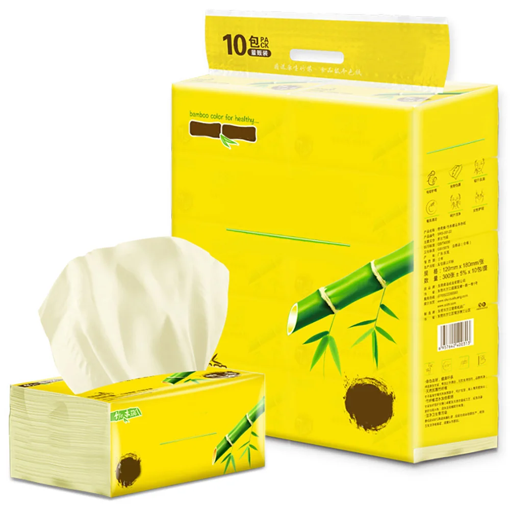 

10 Packs 12x18cm Bamboo Pulp Facial Tissues Eco-Friendly Recycled Paper Home Use Soft Dinner Napkins (300pcs/Pack) Toilet Paper