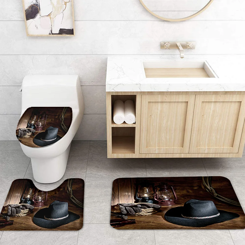 Наборы занавесок для душа в Западном ковбойском стиле Нескользящие коврики