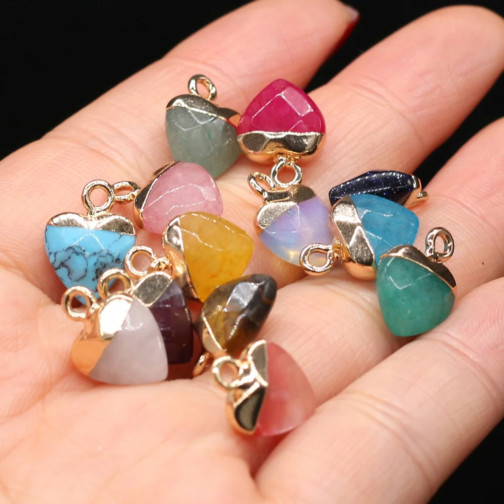 

2 PCS Natural Stone Agates Crystal Heart Shape Yellow Jades Amethysts Pendant for Necklace Jewelry Making Gift Size 10x14mm