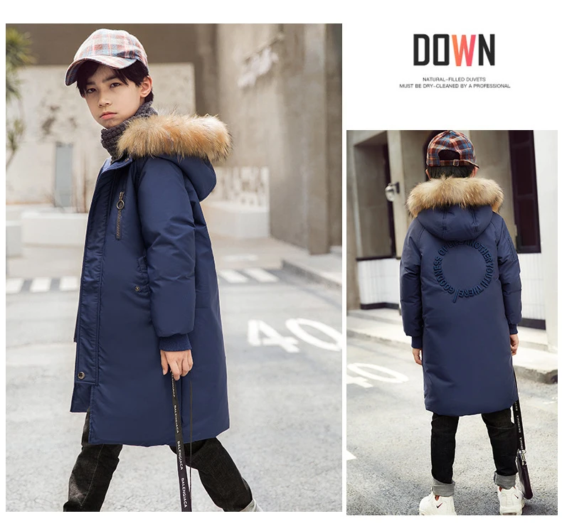 Dollplus/пальто для мальчиков зимняя детская куртка-пуховик длинное плотное зимнее пальто для мальчиков детские куртки на утином пуху для мальчиков, верхняя одежда с меховым воротником