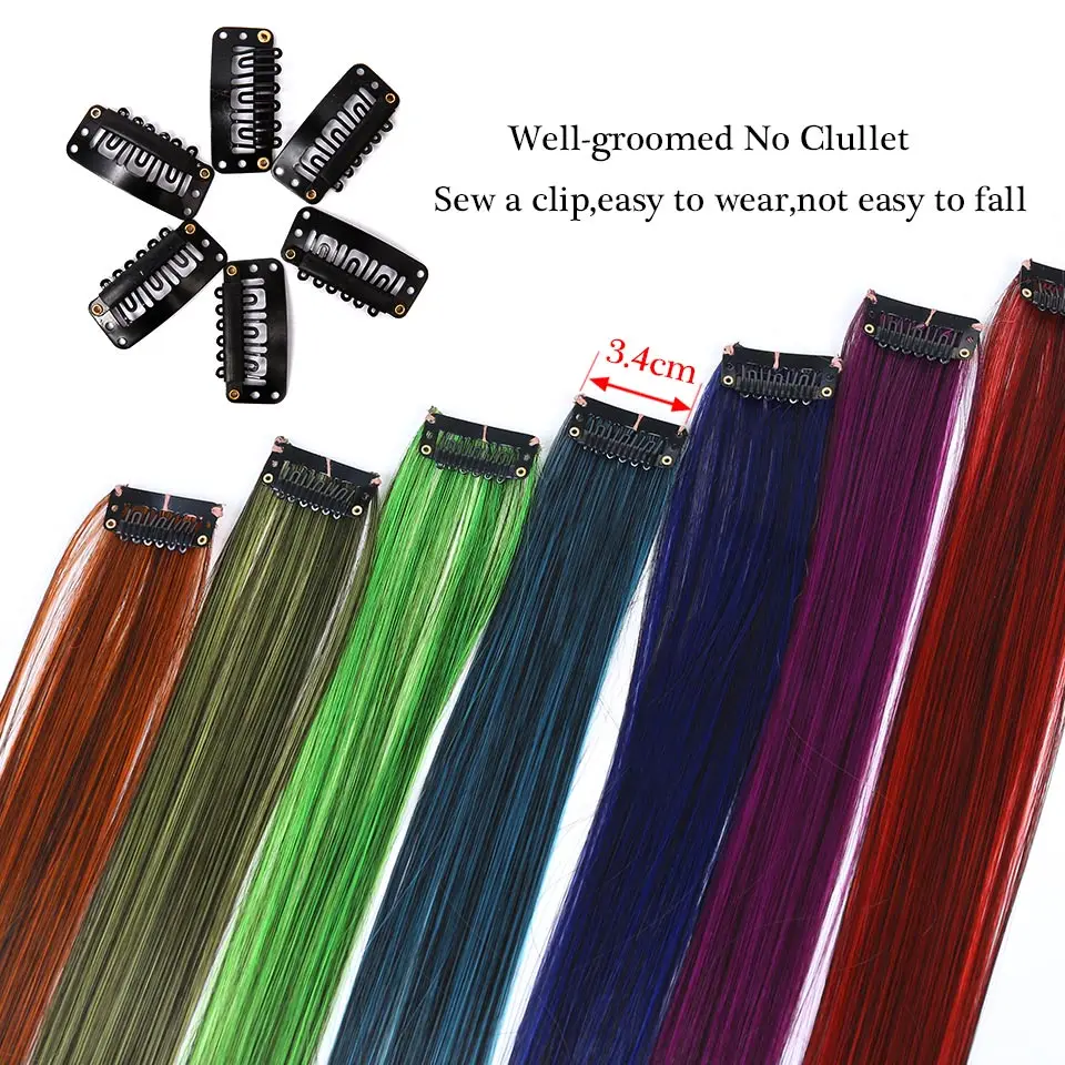 Женские разноцветные синтетические волосы на клипсе MANWEI длинные прямые с