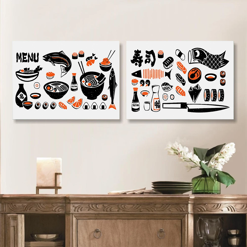 

Retro Kitchen Sushi Sashimi Ramen Art Food Print Poster Japanese Restaurant Decor Housewarming Gift Chef Canvas Painting Picture