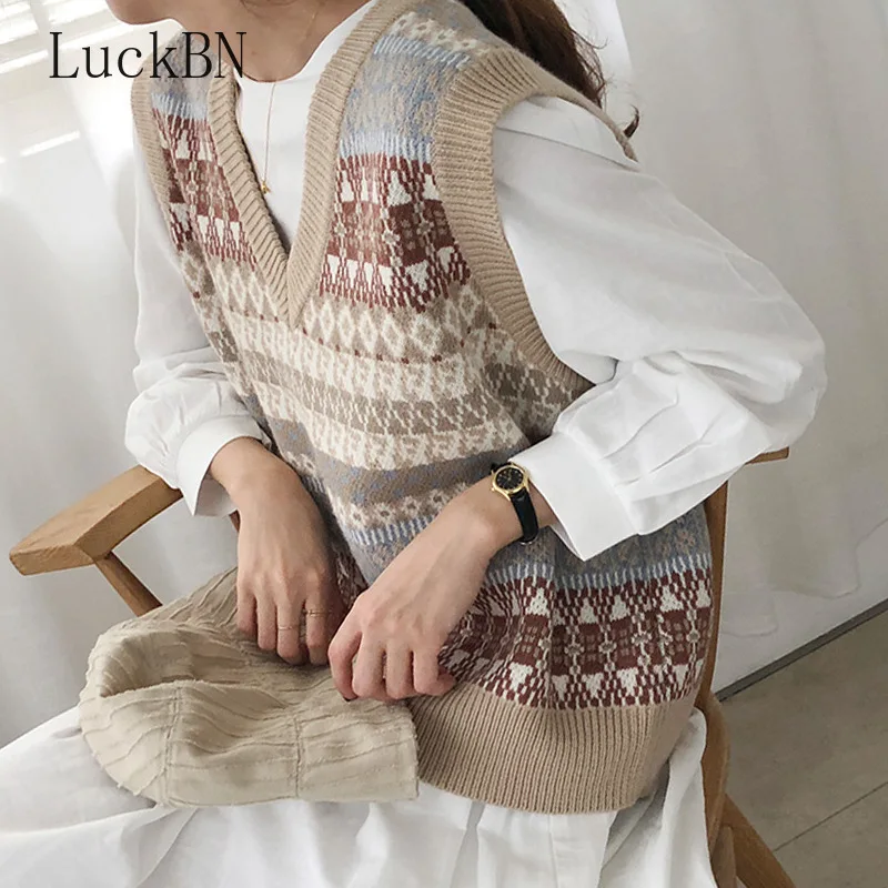 

Женский трикотажный жилет с V-образным вырезом, в стиле Харадзюку