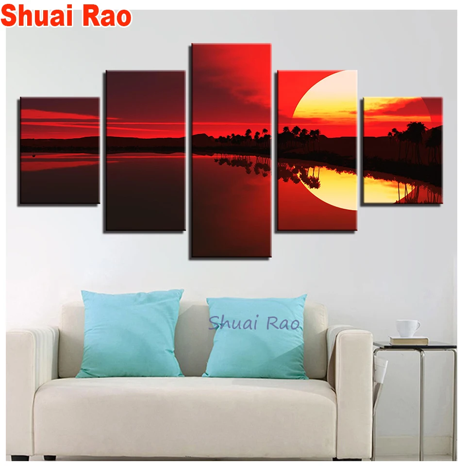 

5 pieces 5d diy diamond painting Red Sky Lake Forest Sunset Scenery ,full,square,embroidery diamond round,diamond mosaic,
