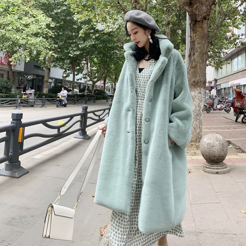 

Winter Outerwear Woolen Cloth Coat Girls Warm Thick Long Coat Women Loose Faux Fur Coat Female Faux Cashmere Long Coat Newest