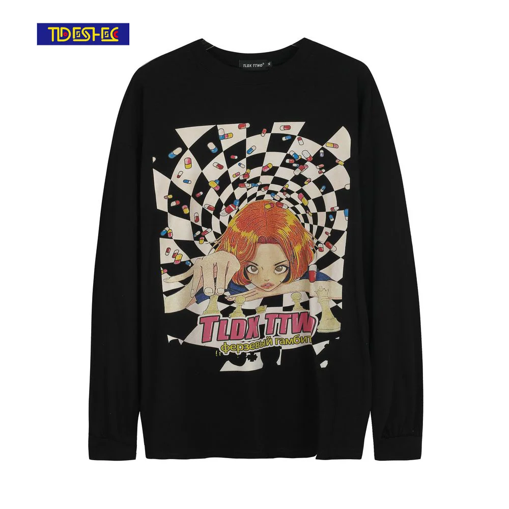 

Playful Female Printed Long-sleeved T-shirt Men's Casual Loose Fashion High Street Harajuku T-shirt Top Couple Streetwear