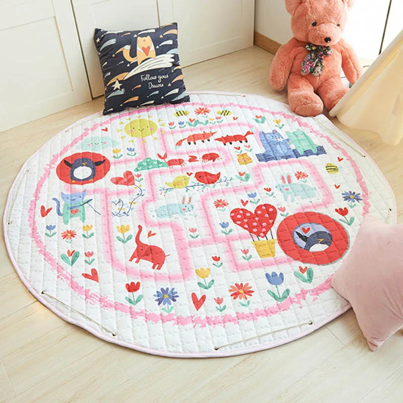 pink animal Круглые коврики детские коврики Мультяшные животные детские напольные коврики игровой коврик ковер для детской комнаты городские дорожные коврики детские игровые коврики сумки для хранения игрушек - Цвет: pink animal