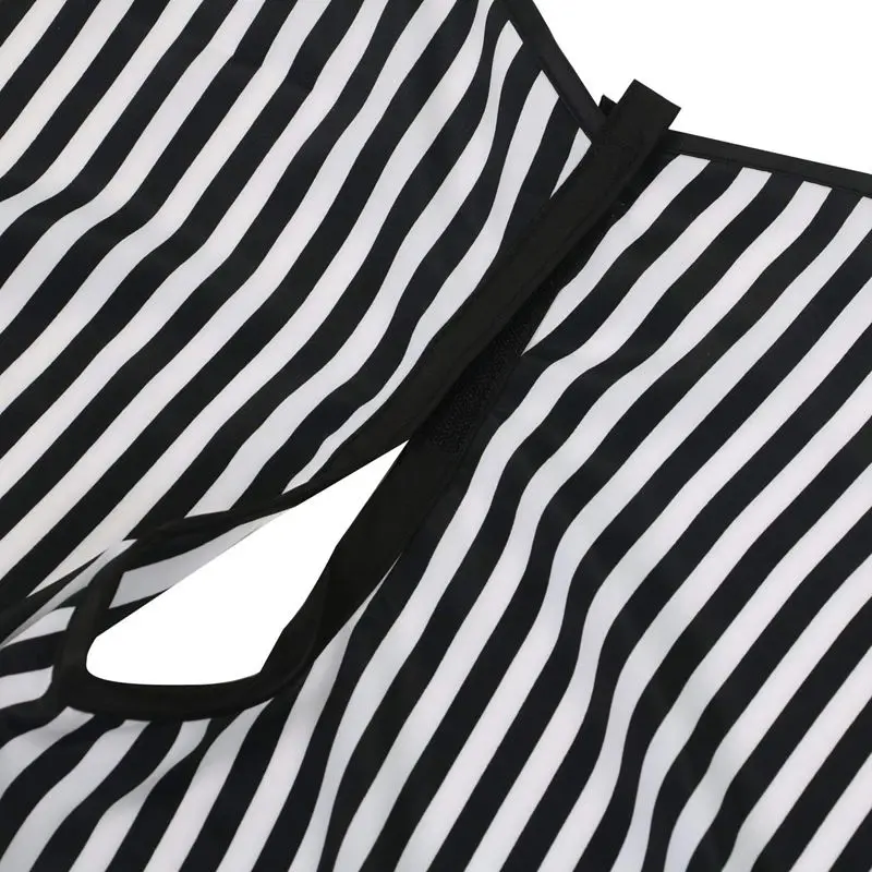 

Hair Cutting/Barbers Cape - Adjustable Black and White Stripe Hairdressing Gown - Short Length