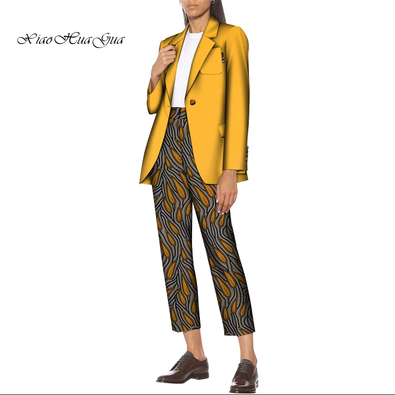 2 Pieces African Clothes for Women African Pants Set Blazer Coat and Print Pants Women African Clothing Suits Plus Size WY8476