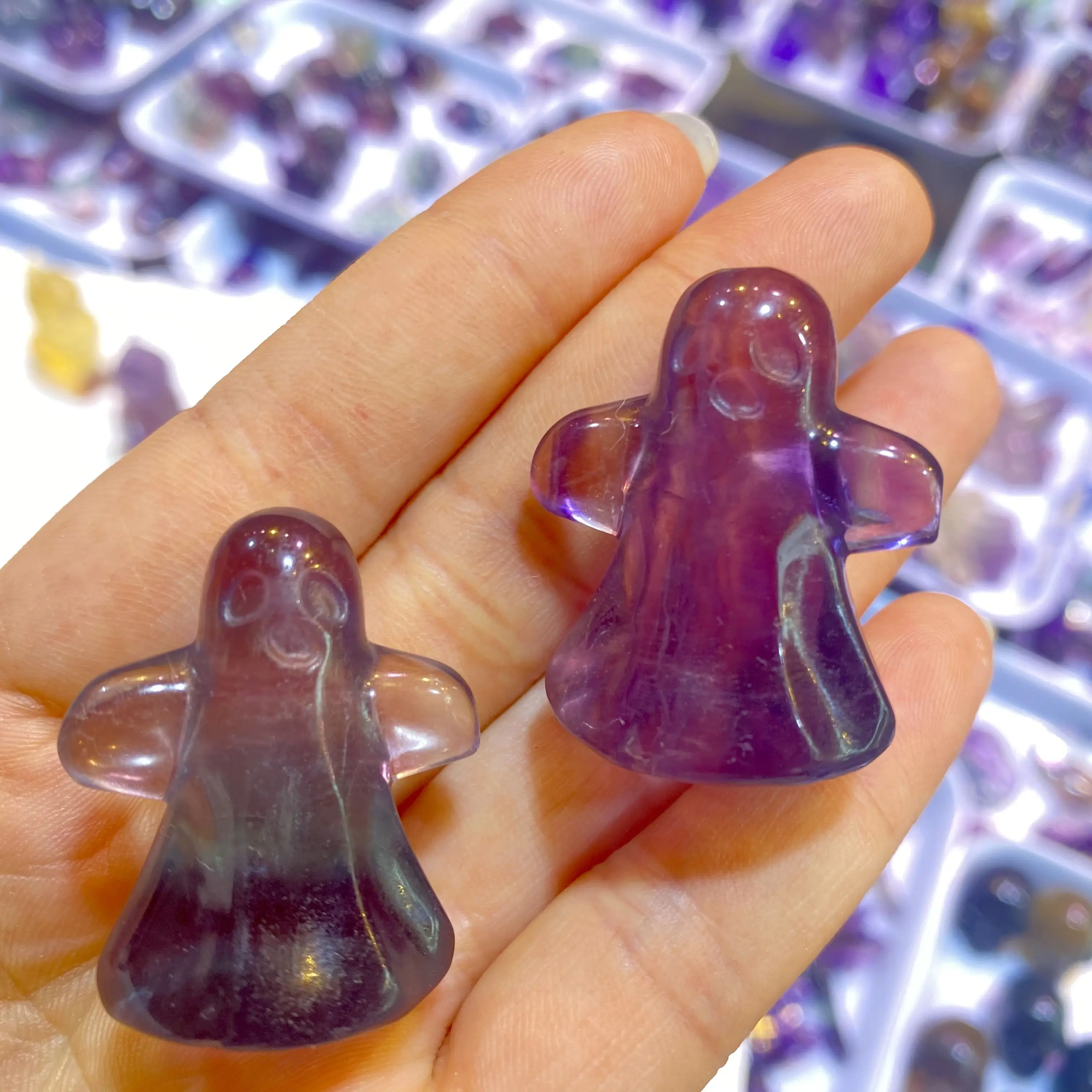 

1 pcs Natural Fluorite Ghost Carving Fluorite Ghost For Halloween decorate
