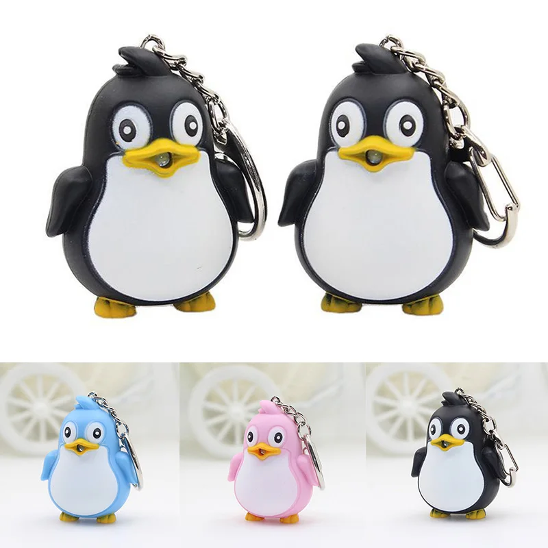 Cute Penguin Keyring LED Torch With Sound Light Keyfob Kids Toy Gift Fun Animal Keyholder Fashlight Keychain | Украшения и
