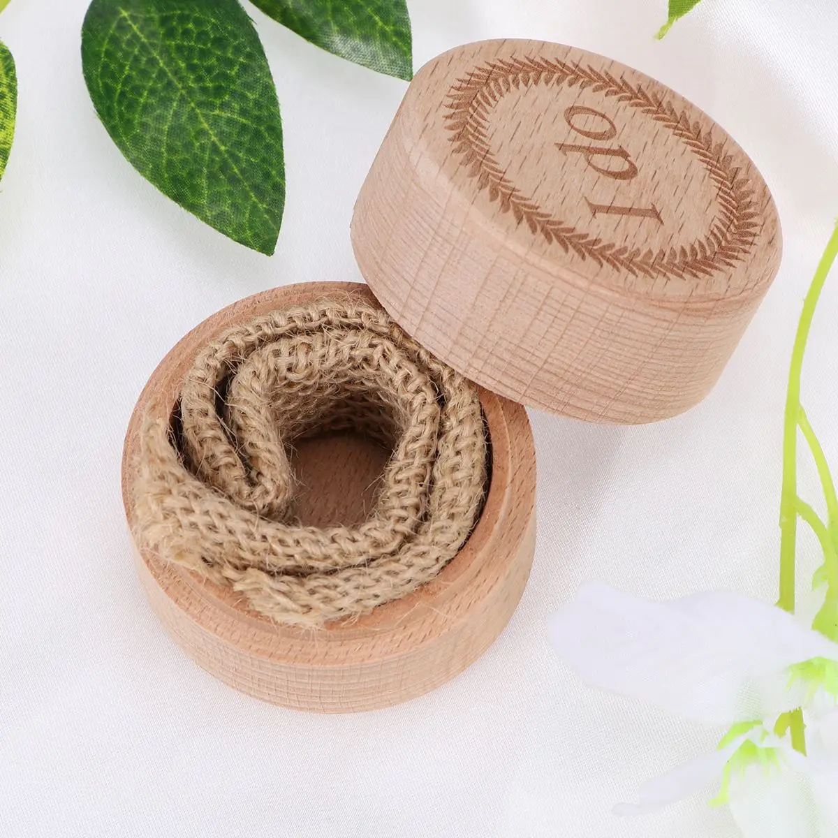 Винтаж деревянная круглая коробочка для кольца свадьбы Обручение деревенский