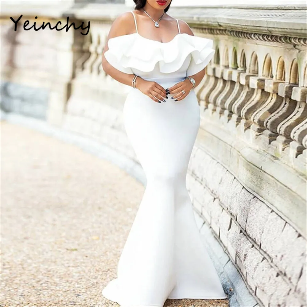 

Yeinchy women sexy off shoulder straps ruffles sleeveless bodycon ladies party maxi dress FM6006