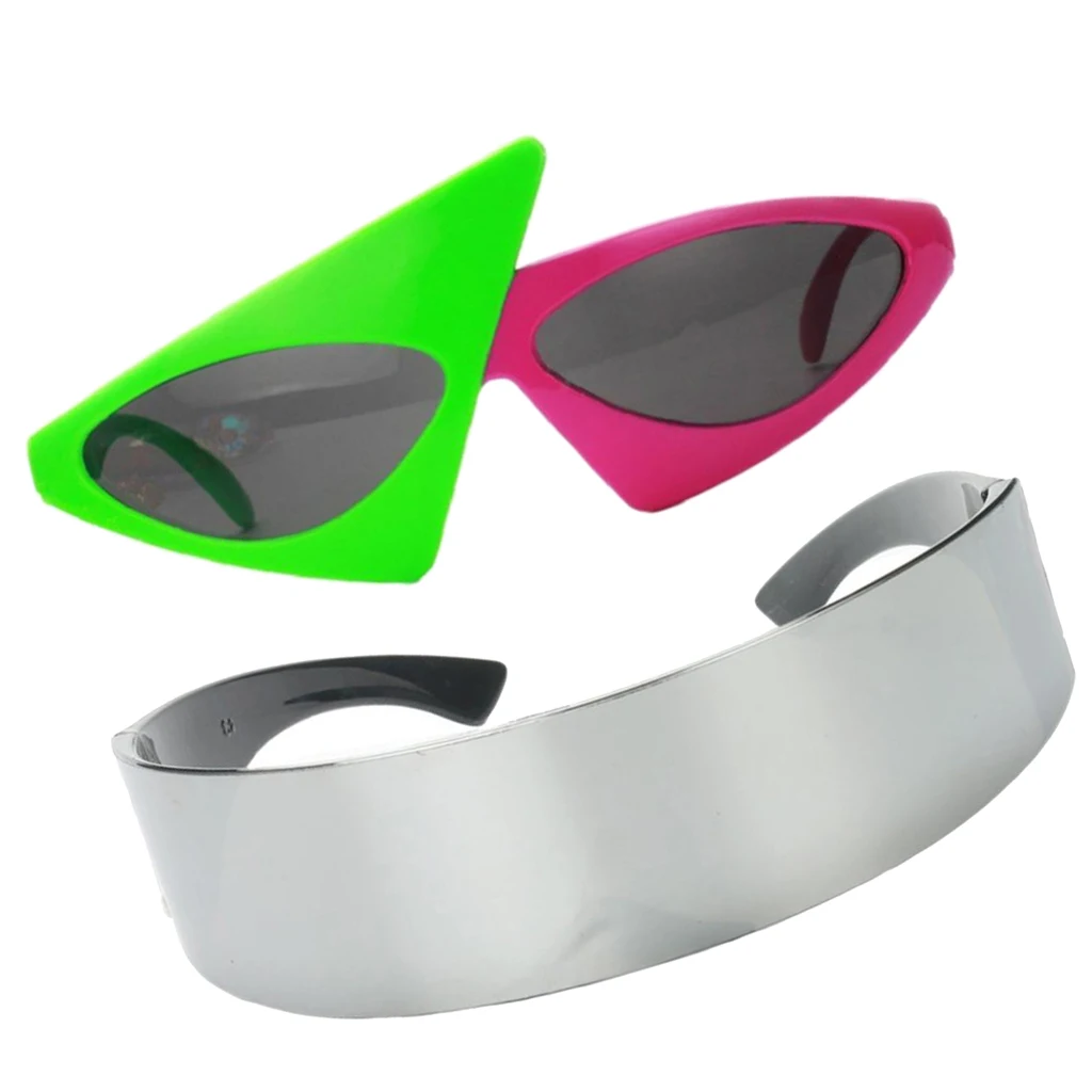 

Set of 2pcs Novelty Triangle Glasses Futuristic Metallic Silver Sunglasses Hip Hop Accessories