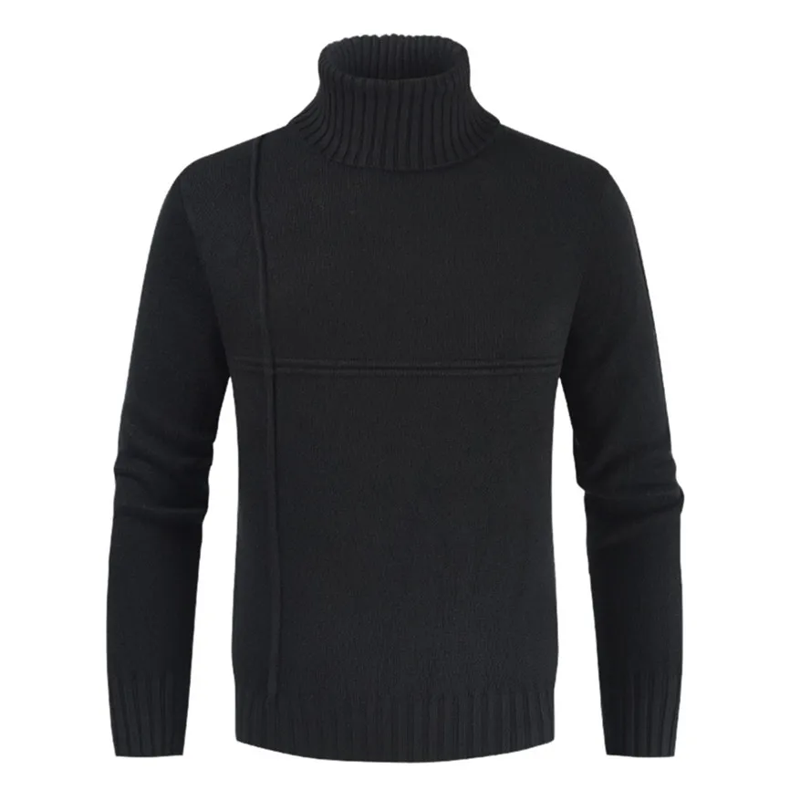 Весенний теплый мужской свитер с высоким воротом модный однотонный вязаный 2019