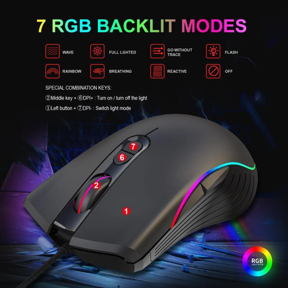

New Hight Wired Gaming mouse gamer 7 Button 6400DPI LED Optical USB Computer Mouse Game Mice Mouse Mause For PC Computer Gamer