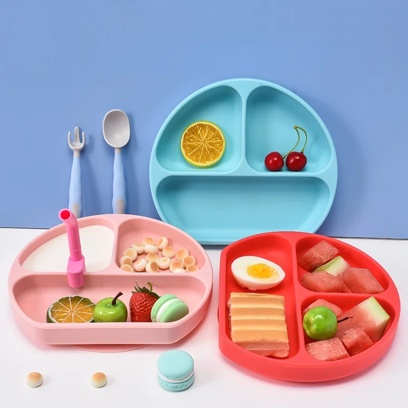 

Baby Silicone Tableware Waterproof Feeding Plate Solid BPA Free Dinner Plate With Lid Divided Dinner Plate Waterproof Kid Tablew