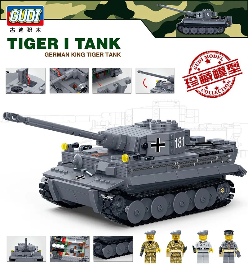 Tiger tank (1010pcs) 2862 шт. авианосцы строительные блоки военный корабль боевой группы кирпичи военный самолет строительные игрушки для детей - Цвет: Tiger tank (1010pcs)