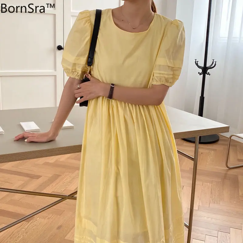 

Bornsra All Match Solid Retro Loose Thin Classic Sweet 2020 Women Vintage New Brief Hot Summer Sexy Chic Streetwear Dress