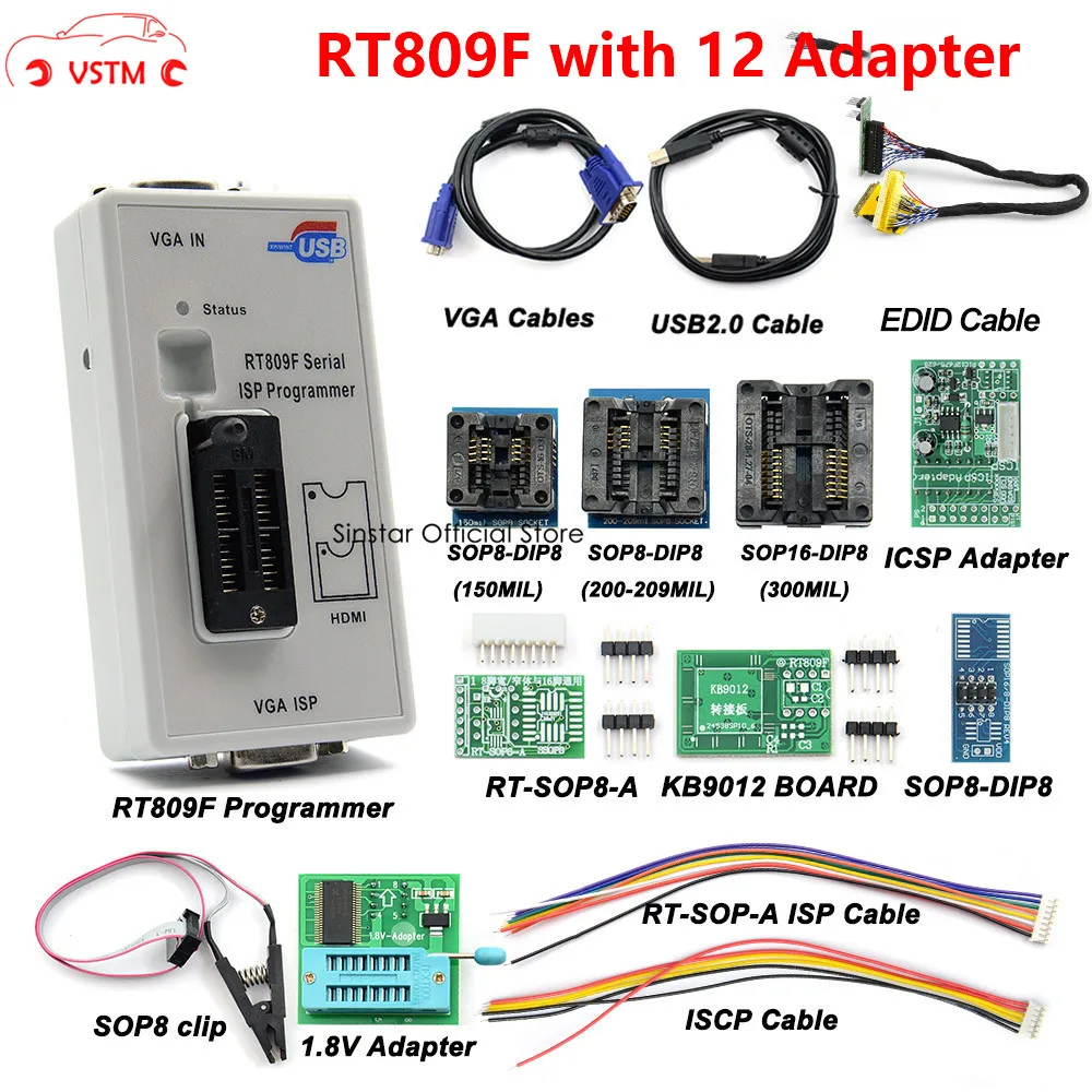 Оригинальный серийный ISP программатор RT809F с 12 адаптерами + адаптер 1 8 в тестовый