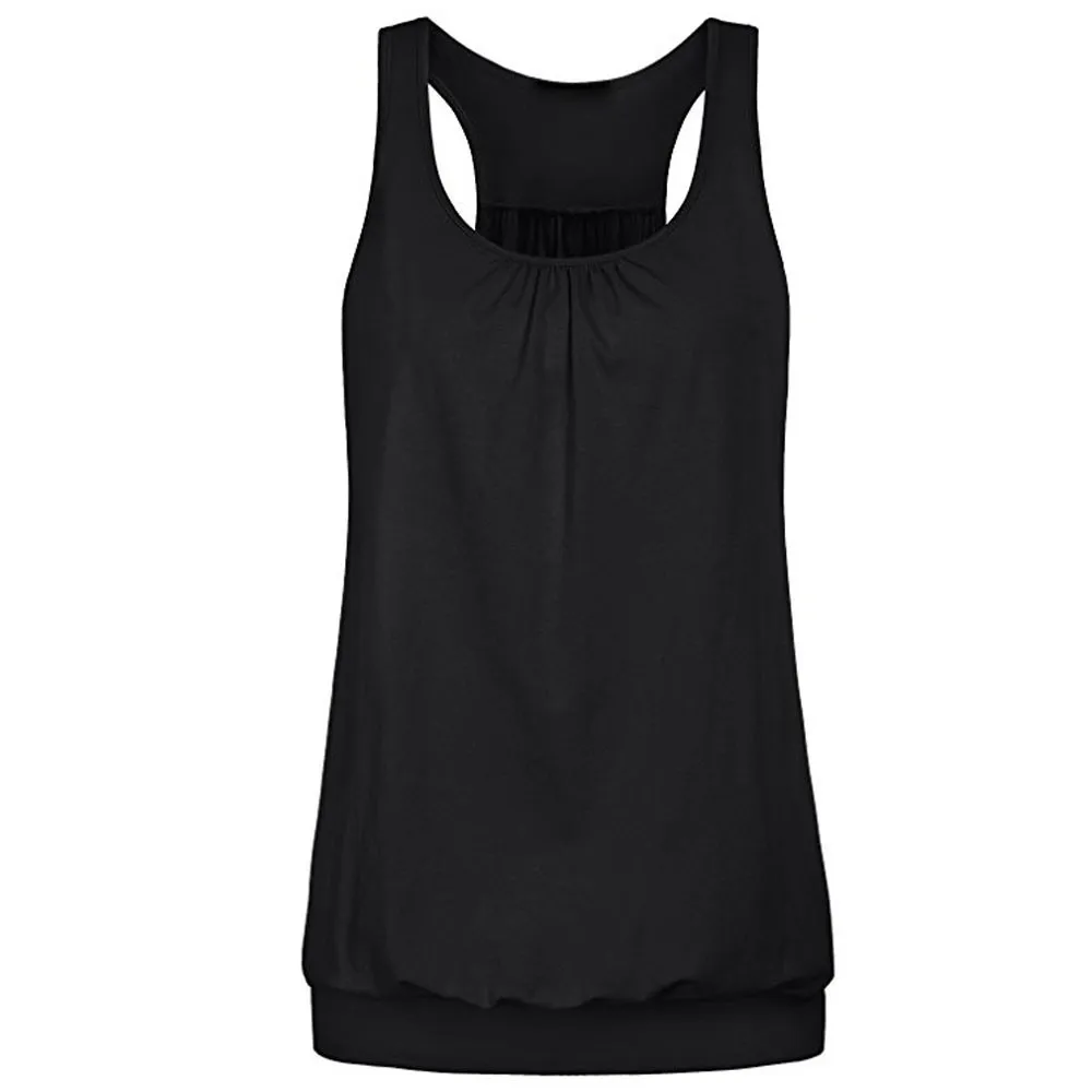 

Womens Sleeveless Long Vest Round Neck Wrinkled Loose Racerback Workout Tank Top Blouse Camisole Femme Женский Жилет