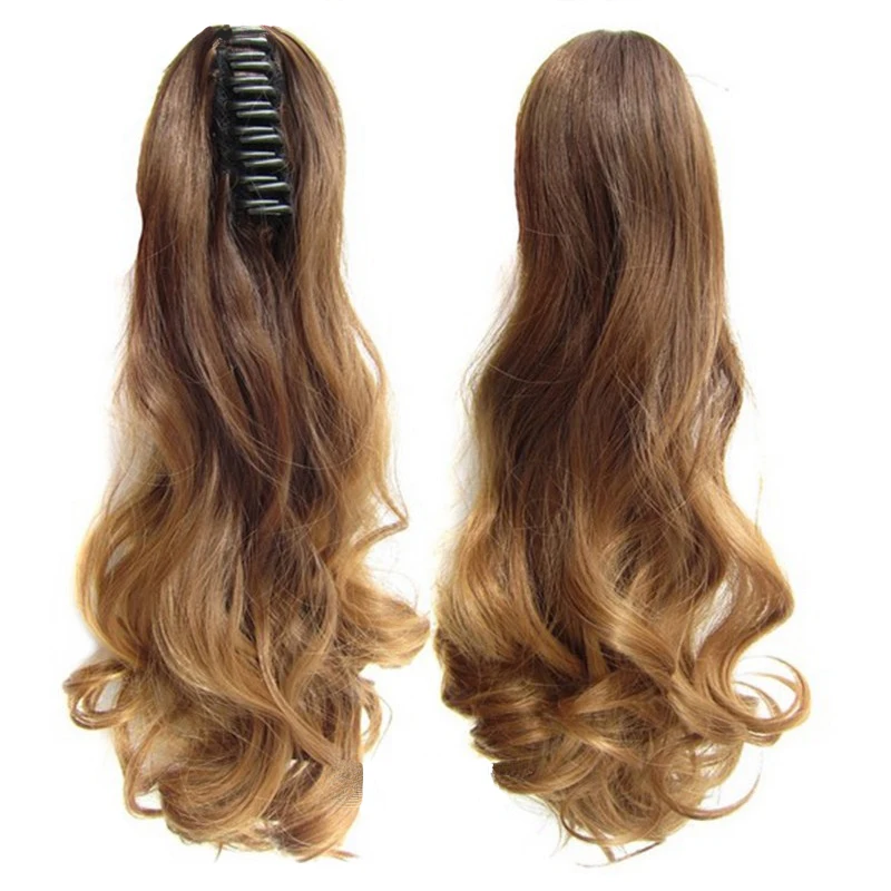 JOY&BEAUTY Ombre 10 Color Wavy Clip on Hairpiece Extensions Pony Tail High Temperature Fiber Synthetic Hair Claw Ponytails