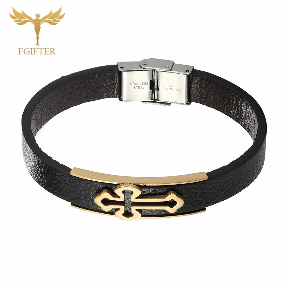 Мужской кожаный Браслет-манжета из нержавеющей стали | Украшения и аксессуары