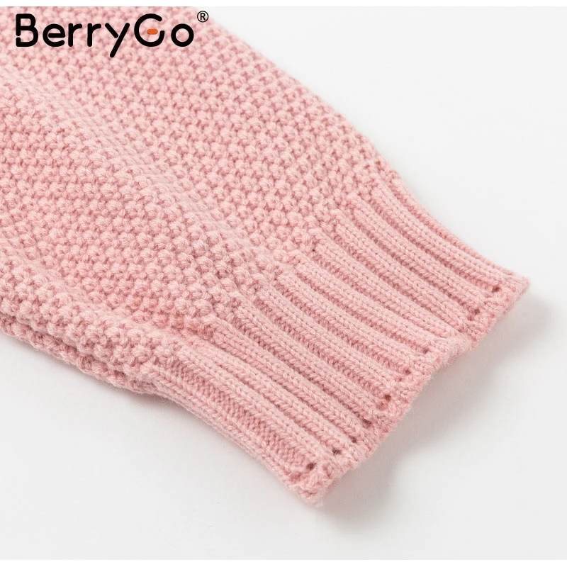 BerryGo Casual loose women knitted sweaters Long sleeve pink female pullover Retro winter office ladies jumper |