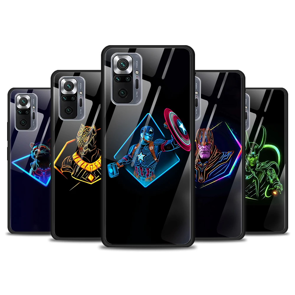 

Marvel hero color for Xiaomi Redmi Note 10 Pro Max 10S 9T 9S 9 8T 8 7 Pro 5G Luxury Tempered Glass Phone Case Cover