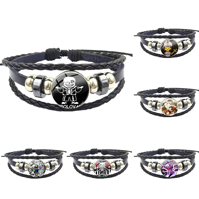 Модные ювелирные изделия Кабошон стеклянный черный кожаный браслет для женщин