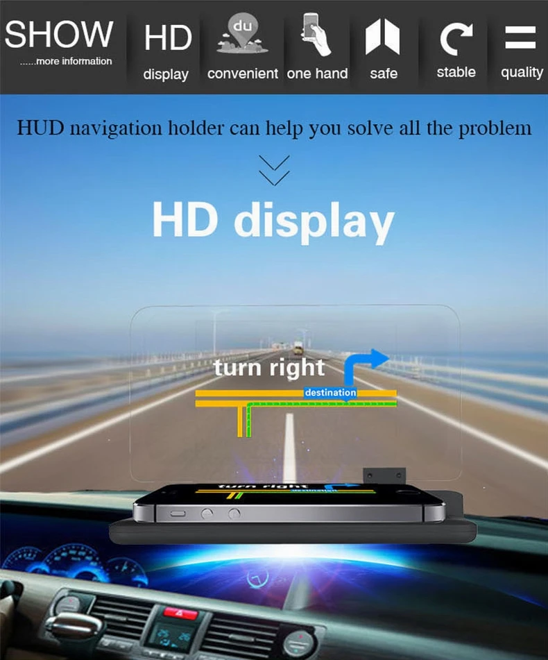 Автомобильный проектор HUD H6 HD большой экран 6 дюймов с проектором Навигацией по