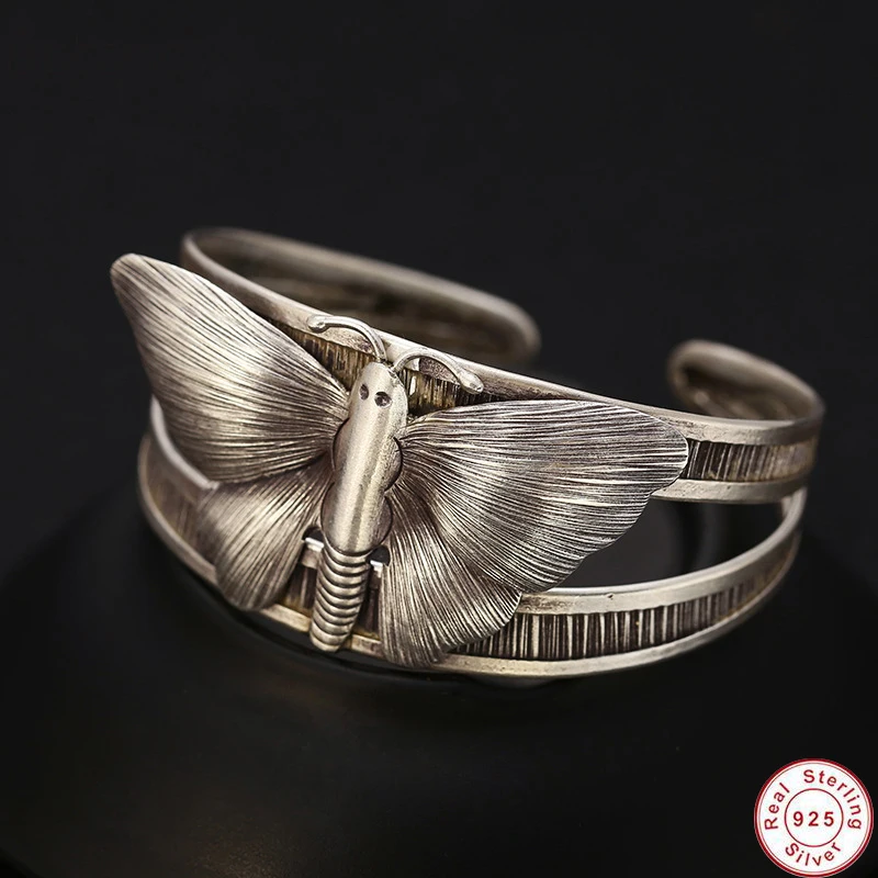 Женский мужской браслет 100% S925 Стерлинговое Серебро ручной работы винтажный с
