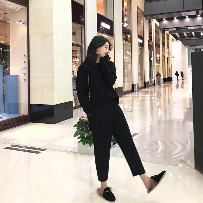 2019 женский кашемировый свитер из двух частей вязаный комплект тонкий спортивный