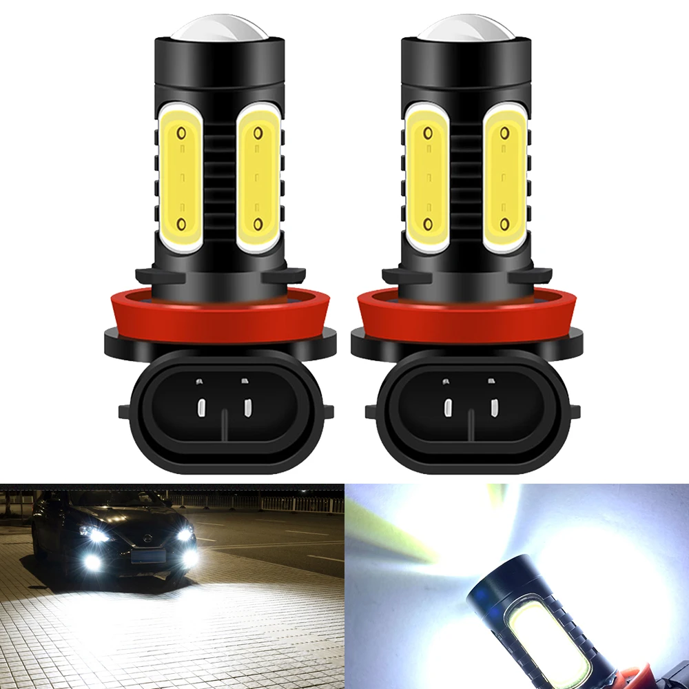 2Pcs H8 H11 LED Car Fog Lights Bulbs 9005 HB3 9006 HB4 H7 PSX24W Lamp Auto Day Driving Super Bright 6000K White Blue Yellow 12V