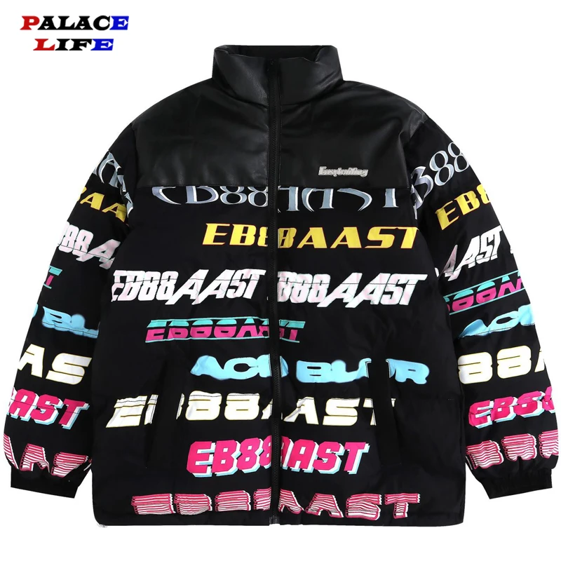 

2021 Men Hip Hop Parka Jacket Streetwear Graffiti Letter Print Padded Jacket Harajuku Cotton Loose Autumn Winter Outwear Zipper