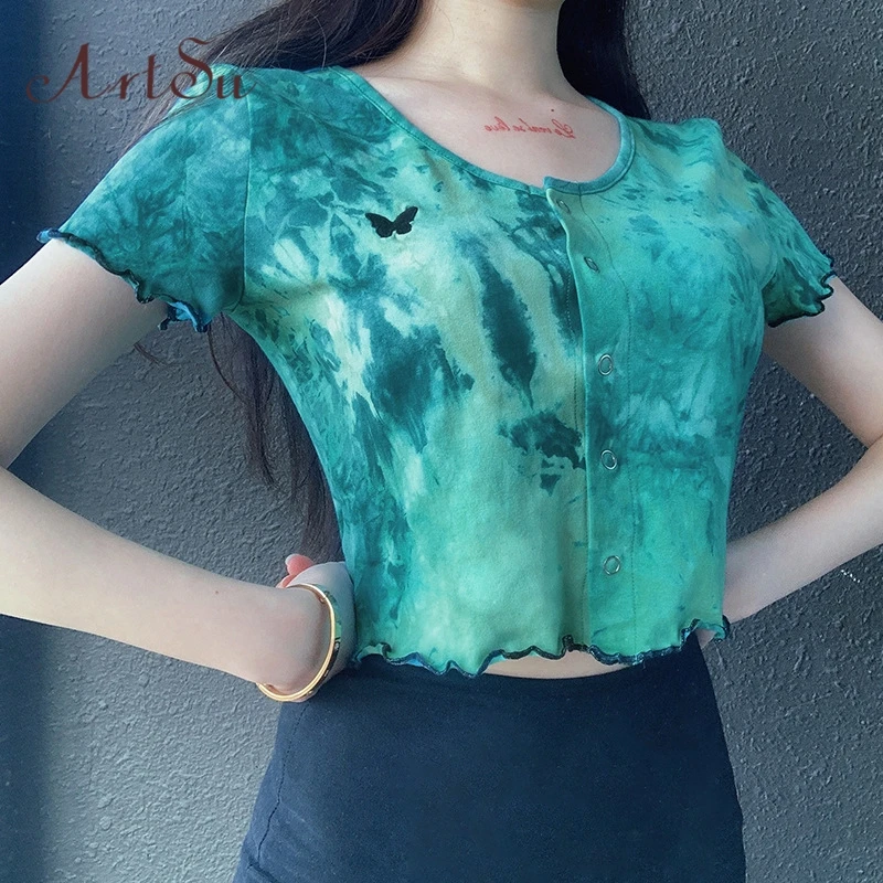 Футболка с принтом бабочки и галстуком бабочкой Artsu короткий рукав укороченный