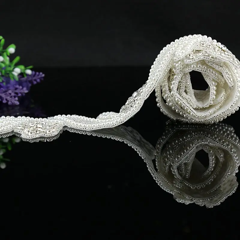 Стразы с жемчужной аппликацией 1 ярд свадебная аппликация для выпускного вечера