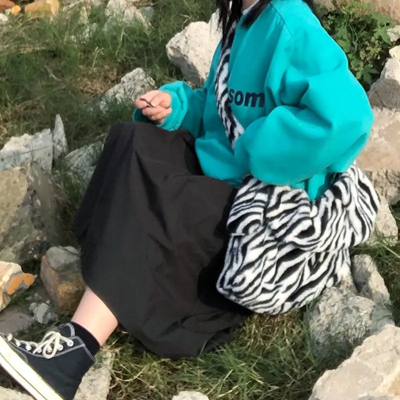 Vintage Leopard Pattern Cool Girls Purse Handbags Soft Plush Furry Women Messenger Bag Elegant Faux Fur Ladies Shoulder Bags | Багаж и